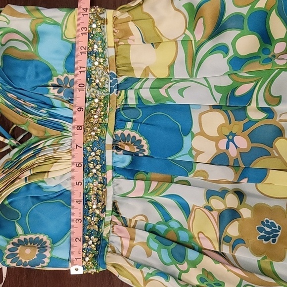 OC by Oleg Cassini VTG 760's Lime Green Strappy Y2k Midi Silk Dress - Size 4 - Picture 8 of 10